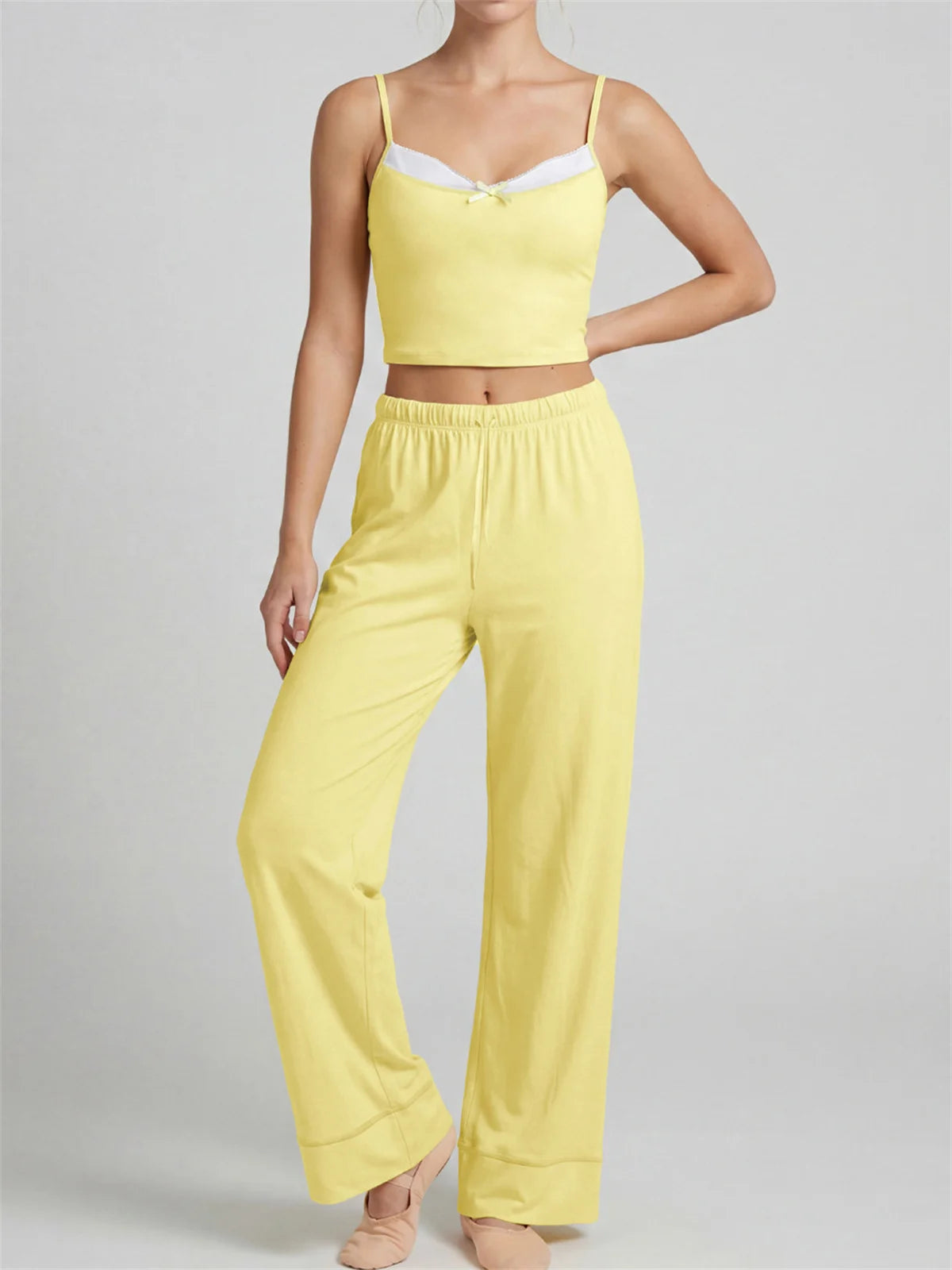 Women's Yoga Sets Yellow Patchwork Slimming Sports Tank Top Summer Gym Training Suit High Waist Wide Leg Pants Fitness Outfits