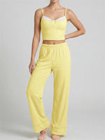 Women's Yoga Sets Yellow Patchwork Slimming Sports Tank Top Summer Gym Training Suit High Waist Wide Leg Pants Fitness Outfits