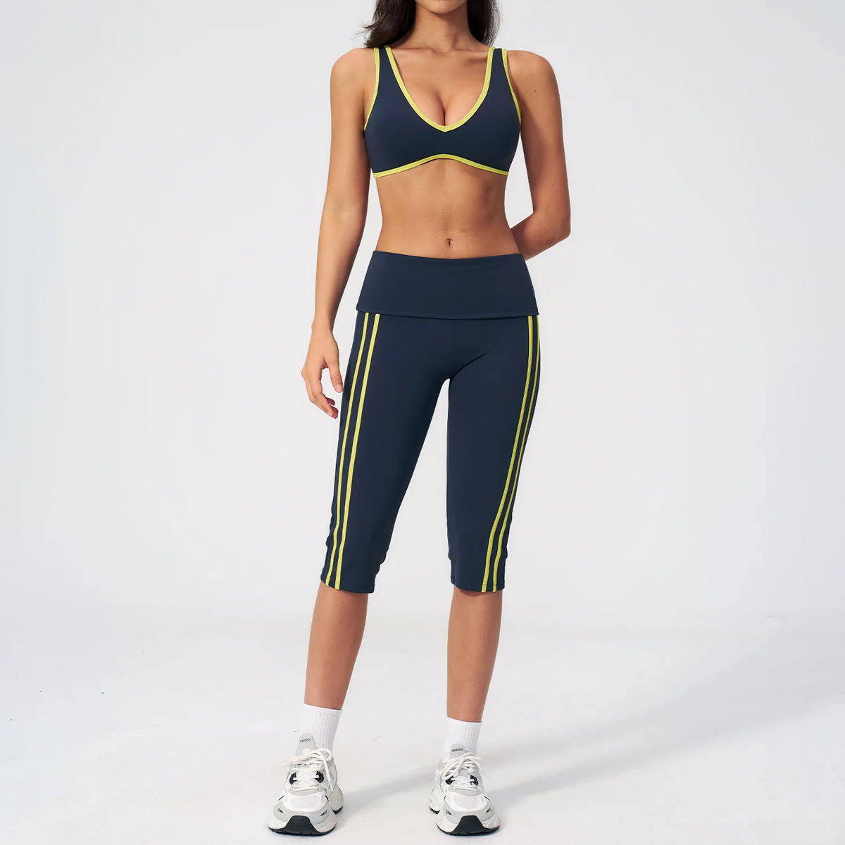 Summer Color Blocked Yoga Sets Women Slim Sports Bra High Waist Pants Fitness Suits Outwear Gym Running Push Up Workout Clothes