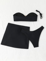 New White 3 Pieces Starfish Bandeau Bikini Set Swimsuit Women Swimwear with Sarong Skirts Dress Beach Wear Cut Out Bathing Suit