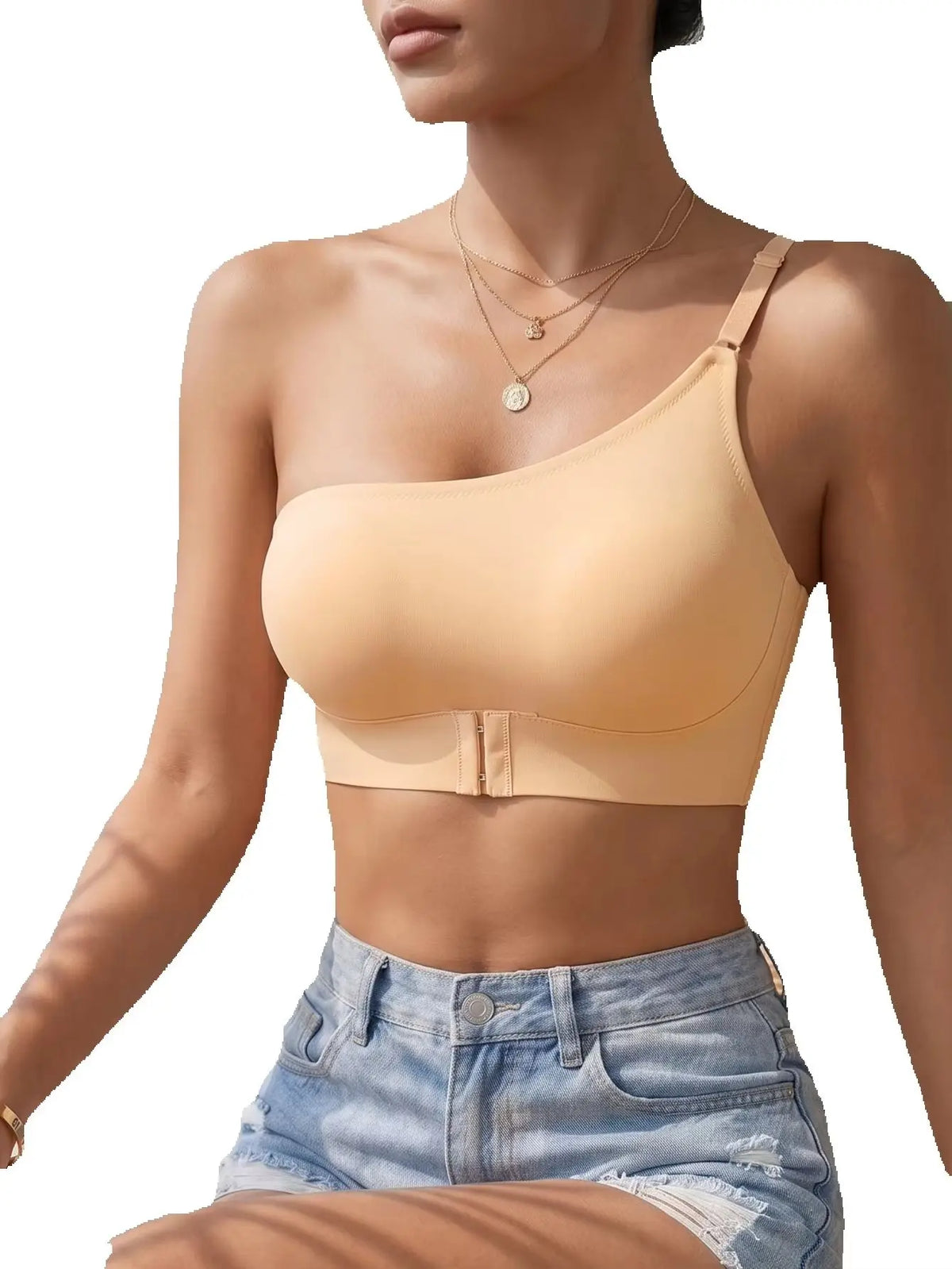 Solid Women's One Shoulder Seamless Bra Front Closure Thin Breathable Comfort Wireless Lingerie