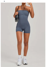 Womens Two Way Wear Bodysuit Sleeveless Yoga Stretch One Piece Romper Sexy Fitness Side Pockets Sportwears Bodysuit
