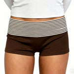2026 Summer Women Striped Over Fold Shorts Elastic Waist Skinny Short PantsDaily Casual Lounge Jogging Shorts