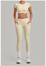 Women's Seamless Yoga Sets Sports Running High Waist Hip-lifting Pants Backless Short-sleeve Suits Workout Fitness Leggings Sets