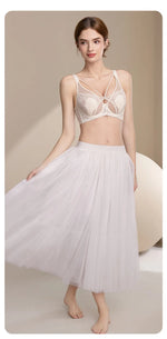 Women's French Pure Desire Lace Lingerie Set - Rabbit Ear Cup Thin Push Up Bra Minimizer for Large Bust