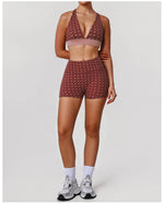 Summer Red Polka Dot Print Yoga Sets Women V Neck Shockproof Sports Bra High Elasticity Hip Lifting Shorts Running Fitness Suits