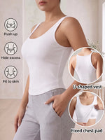 Women's Ribbed Wireless Padded Camisole Sleeveless Racerback Tank Top Yoga Workout Vest Breathable Daily Wear Underwear
