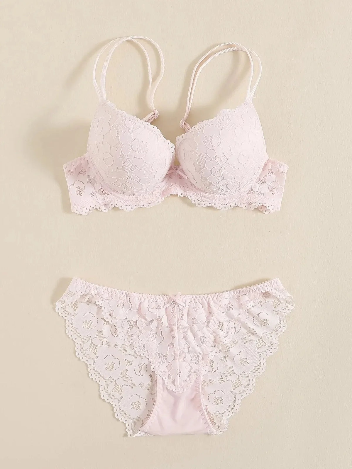 1 Set Elegant Lace Embroidery & Breathable Fabric Lingerie Set: Push-Up Bra, Drop Waist Sheer Panty - Ultimate Valentine's Day