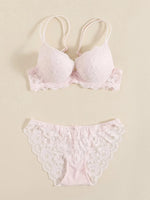 1 Set Elegant Lace Embroidery & Breathable Fabric Lingerie Set: Push-Up Bra, Drop Waist Sheer Panty - Ultimate Valentine's Day