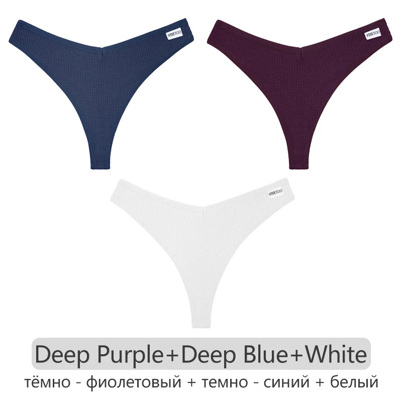 3Pcs/set Women Cotton Waffle Style G-string Panties Ladies Soft Thongs Female S-XL Low-Rise T-Back Panties Bikini Underwear 2023