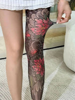 Peony Flower Leg Tattoo Stockings Summer Thin Pantyhose Long Socks With Patterns On One Side And Solid Color On The Other NTNG