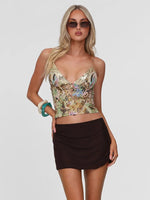 Ahagaga Fashion Sexy Women's Tops Sequin Patchwork Slimming Summer Print Personality Crop Top ShortBeach SleevelessBackless