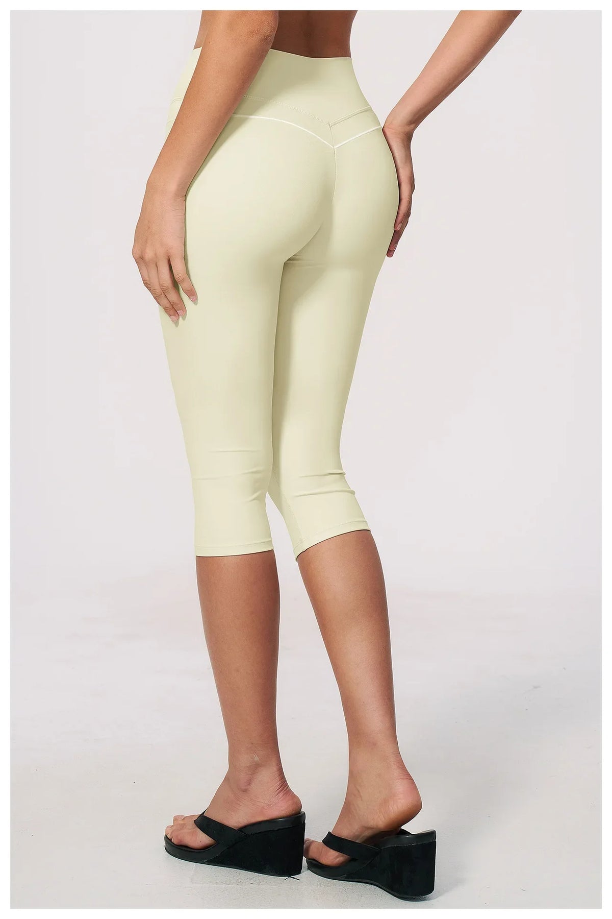 Hip Lifting Midi Length Yoga Pants Women Contrast Color Gym Sports High Waist Capri Trousers Breathable Fitness Running Leggings
