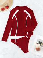 2026 Long Sleeves Slim Swimsuit Women 2 Pieces Solid Swimwear Female Rush Guard Bathing Swimming Swim Surf Suit Beachwear XXL