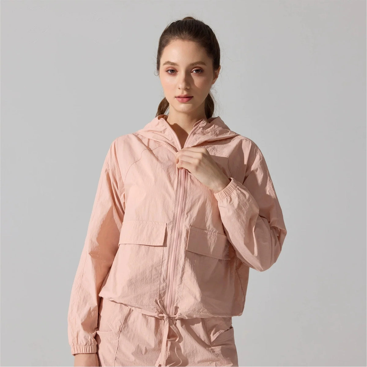 Outdoor Windproof Mountaineering Jacket Women Fashion Lightweight Sun Protection Sports Hooded Top Casual Loose Hiking Yoga Suit
