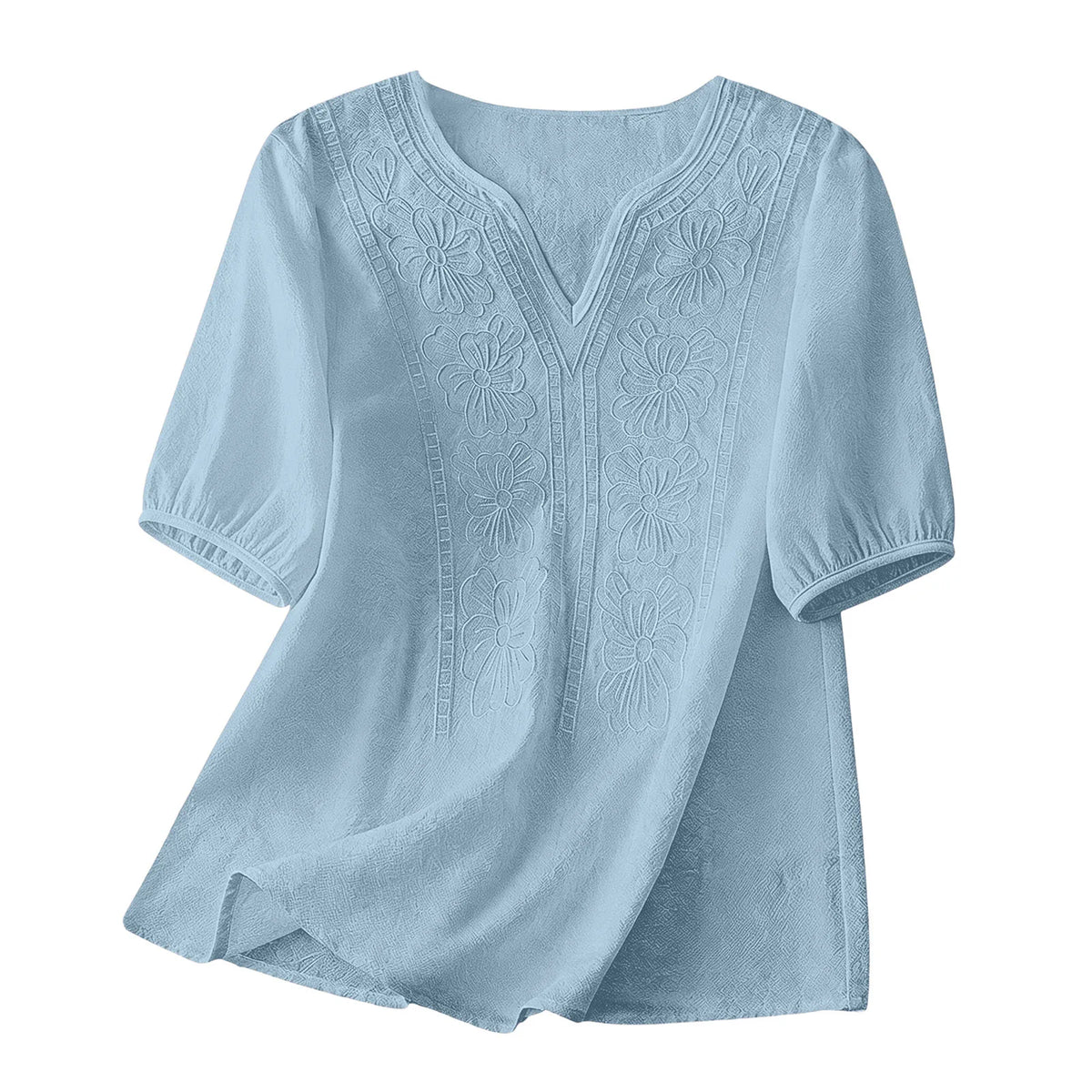 Women Summer Loose Embroidered V Neck Solid Color Short Sleeved Comfortable Button Down Shirt Top женская одежда
