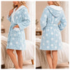 New Arrival Women Winter Hooded Coral Fleece Bathrobe Christmas Snowflake Pattern Belt Design Pockets Warm Home Sleepwear