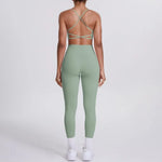 Women's Seamless Yoga Set Cross Back Sports Bra & High Waist Booty Lifting Yoga Leggings Gym Running Fitness Workout Outfit