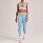 Women's Yoga Sets Sports Fitness V-Neck Halter Sports Bra Color-Block Hip-lifting Pants Suits Running Training Workout Gym Sets