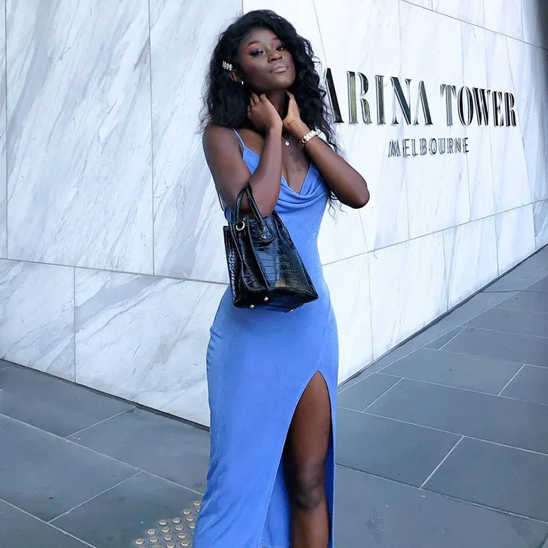 Elegant Sexy Evening Party Dress for Women 2022 New Midi Long Bodycon Slip Dresses Summer Thigh Split Vestidos De Fiesta