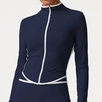 Women's Yoga Top Color-Block Zipper Stand Collar Bare Jacket Autumn Winter Outerwear Running Fitness Long Sleeve Coat