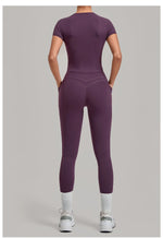 Women Tracksuit Yoga Sets Short Sleeve Slim Sports T Shirts Workout Clothes Outdoor Tight High Waist Pocket Pants Fitness Suits