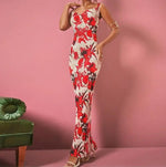 Folds Print Spaghetti Strap Slim Long Dresses Women Fashion Sexy Low Cut Package Hip Bodycon Party Dress Trendy Streetwear New