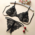 Lace Sexy Lingerie Bra Set Transparent Underwear Erotic Strappy HollowLingerie Set Hot Garter & Thong Women Porn White Bra Set