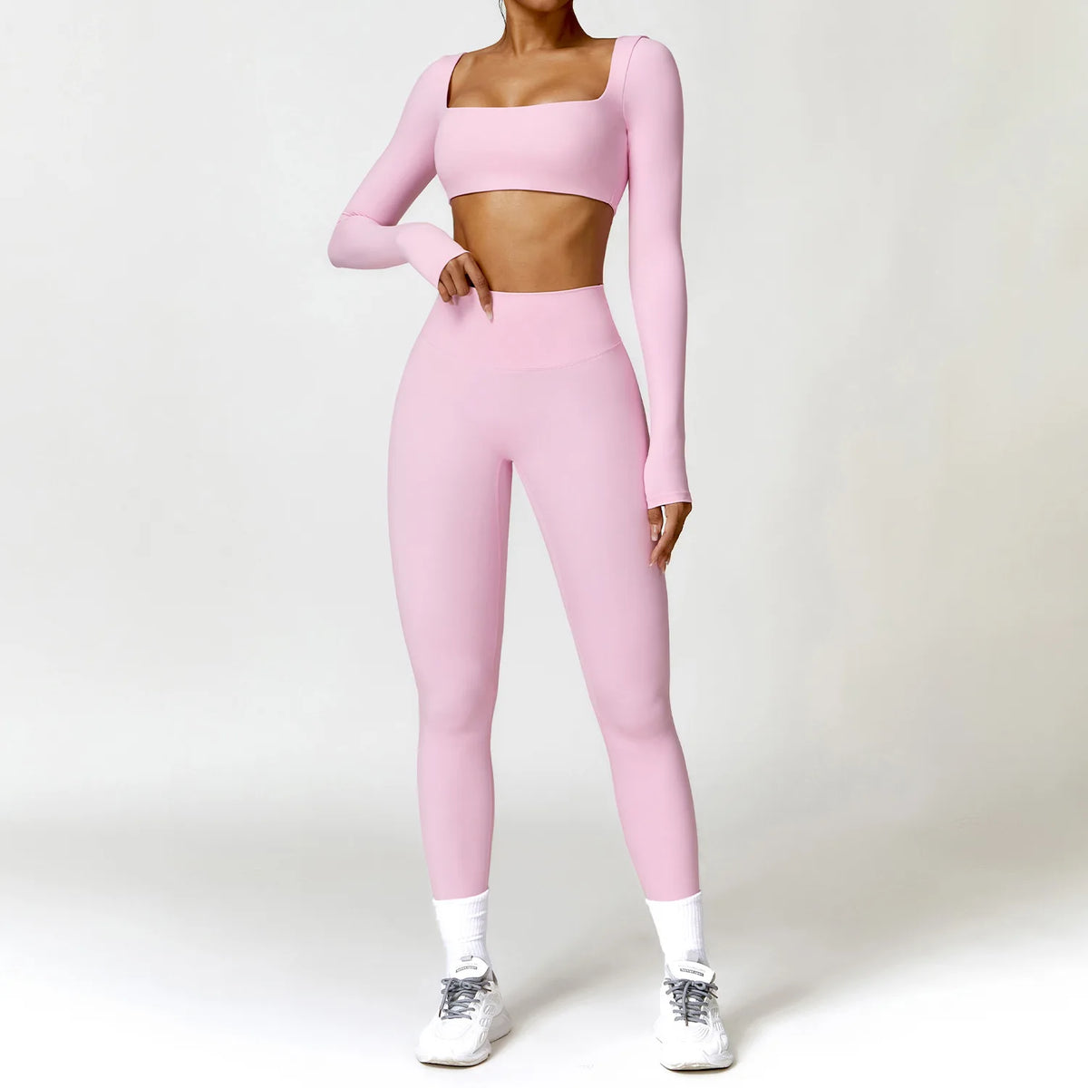 Hearuisavy Summer 2PCS Long Sleeve Gym Set Women Yoga Clothes Quick-Drying Sportswear Running Leggings Workout Sports Crop Top