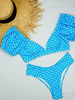 Sexy V Neck Short Sleeve Bikinis Polka Dot Bikini Female Swimsuit Women Swimwear Two-pieces Bikini Set Bather Bathing Suit Swim