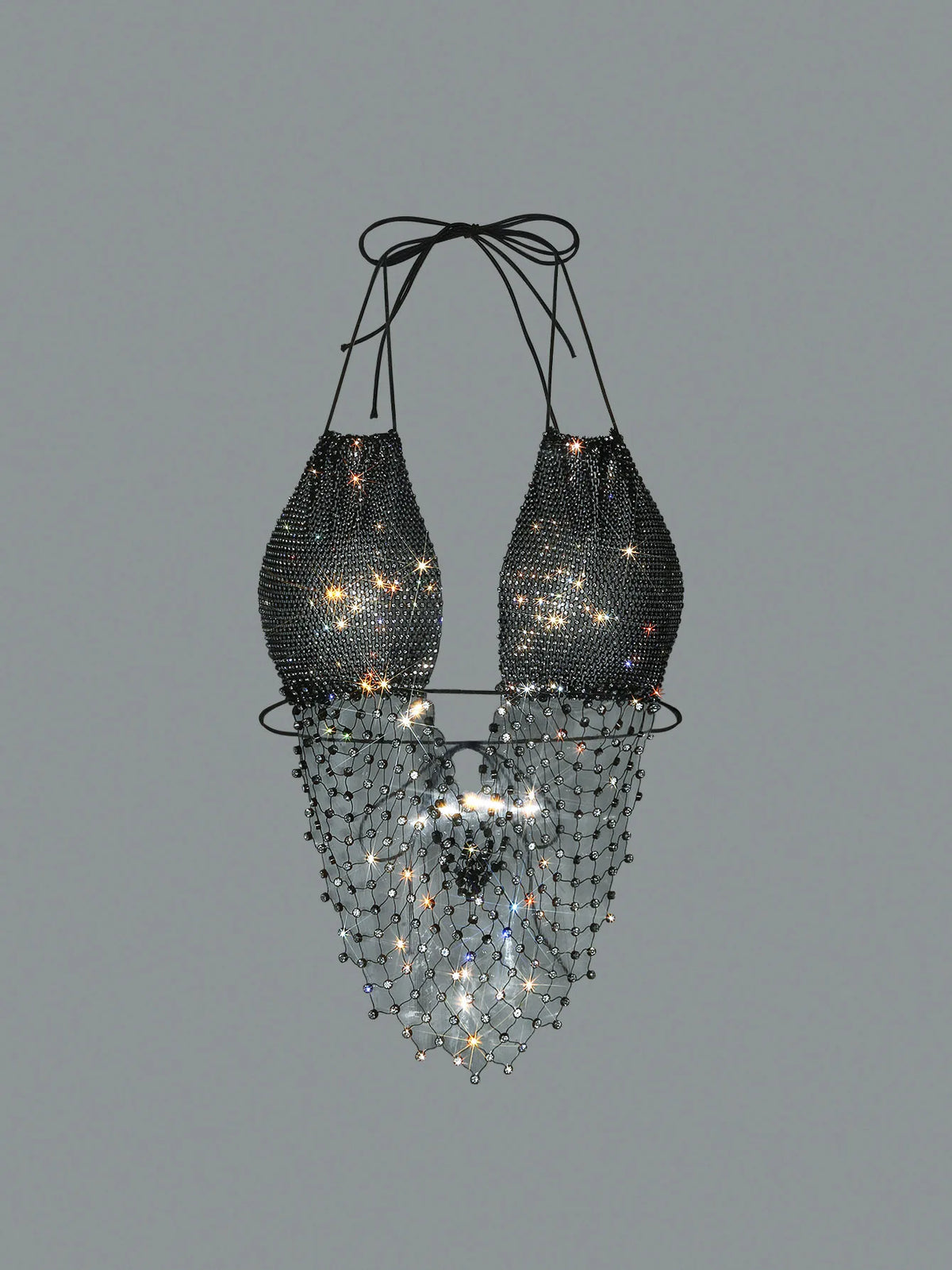 Sexy Women Rhinestone Halter Tops Tie-up Bling Body Chain Bra Going Out Lingerie Camisoles for Party Clubwear