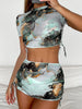 4 Pieces Halter Bikini Swimsuit With Marble Print Cover Up 2026 Swimwear Female Beachwear Bathing Swimming Suit Women Summer