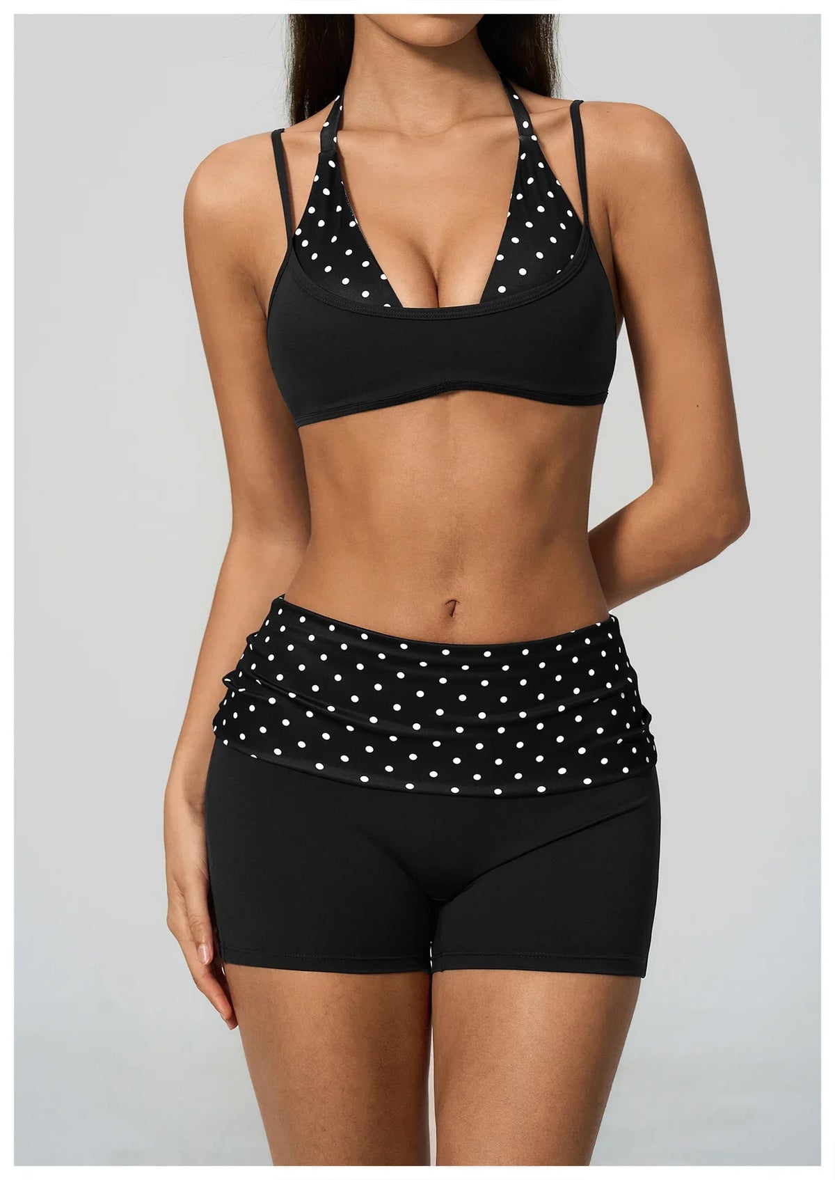 Summer Striped Polka Dot Contrast High Waist Yoga Shorts Hip Lifting Sports Tights Outdoor Workout Fitness Gym Running Pants