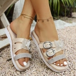 Slippers Women Platform Outside Wear Summer New Round Toe Metal Buckle Beach Sandals