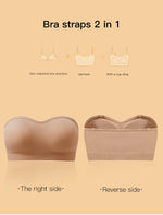 Women's Strapless and Wire-free Bandeau Bra with Full Cup Thin Mold Padding Non-slip Silicone Seamless Bra Plus Size Underwear
