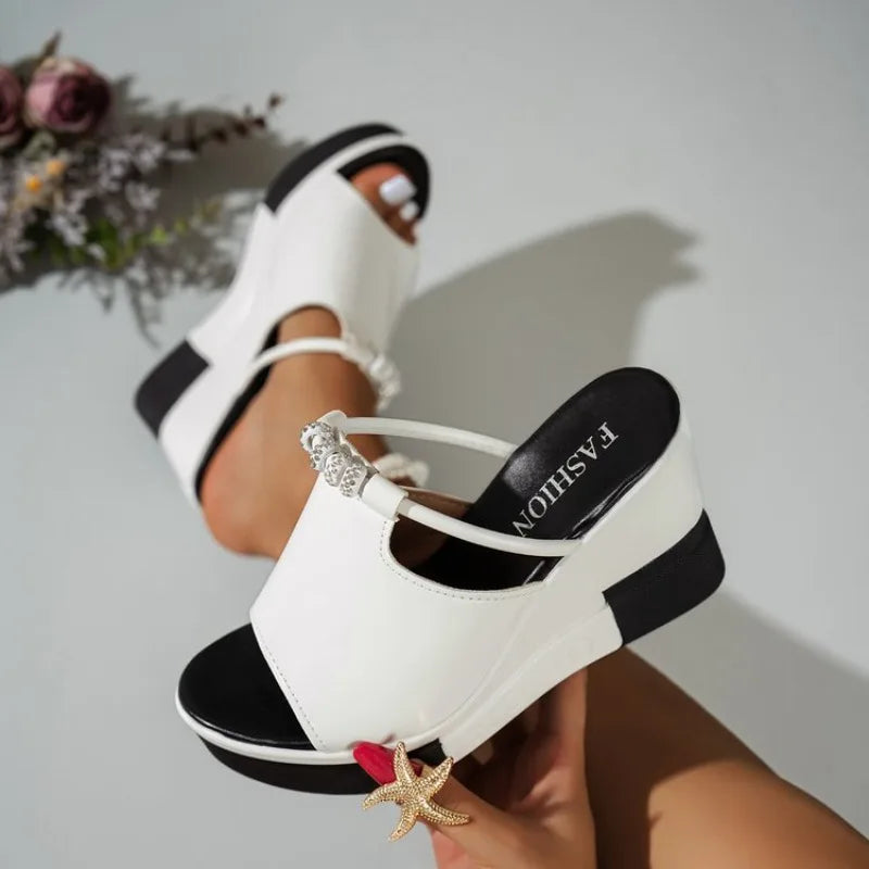 Summer Women's Slippers Thick Bottom Wedge Flip Flops Ladies High Heeled Casual Sandals