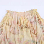 Women's Printed Layered Skirt Pastel Watercolor Print Tiered Ruffled Skirt Elastic Waist Chiffon Summer Skirt For Women 65EU