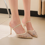 Sexy Pointed Toe Thin High Heel Slippers Women Plus Size 34-43 Stiletto Heeled Party Shoes Woman Elegant Slip On Sandals Ladies
