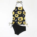 Women Sunflower Print Tankini Sets High Waist Bikini Two Pieces Swimsuit Swimwear Female Bathing Suit Beachwear Pool Swimming