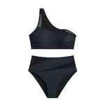 Sexy Black Bikini Women Swimsuit Two Piece Swimwear High Waisted Bikinis Set One Shoulder Bathing Suits Brazilian Biquini Mesh