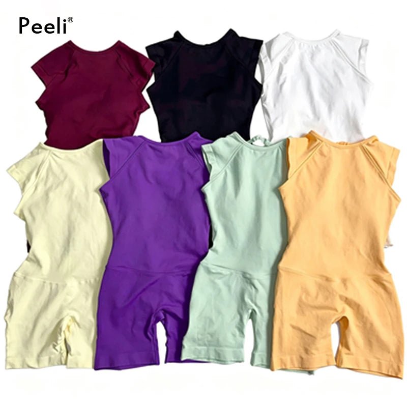 Flutter Sleeve One Piece Yoga Set Women Backless Yoga Enterito Gym Set Seamless Sports Jumpsuit Bodysuit Workout Shorts Romper