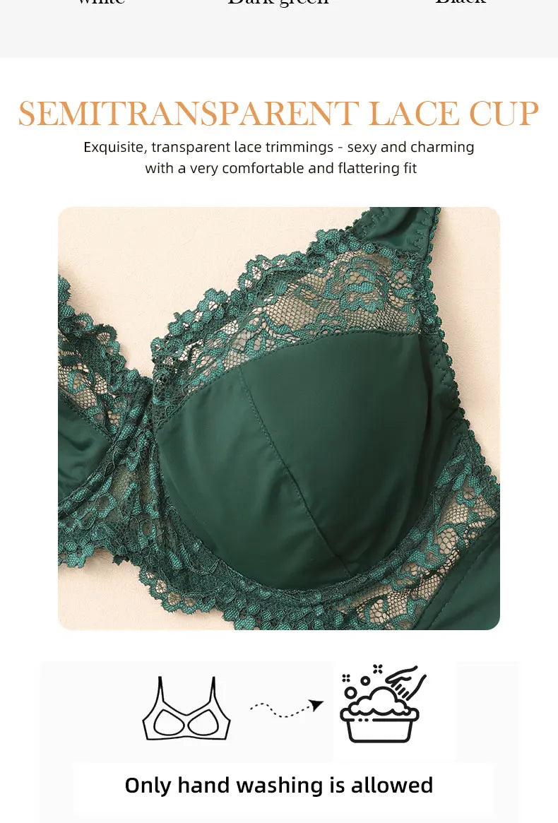 Elegant Womens Lace Bra Hollow Out Design Underwire Support Sexy Lingerie BH Tops UnderwearPlus Size A B C D E Cup