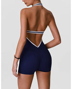 Color Blocking Yoga Jumpsuit Women Sleeveless Hollow Out Backless Slim Sports One Piece Short Suit Gym Running Fitness Rompers