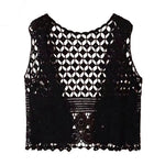 Women Summer Vest Hollow Out Retro Knitted Crochet Sleeveless Loose Open Stitch Thin Cardigan Daily Outwear Coat Top