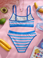 Brazilian Style Striped Women Lingerie Set Color Block Wireless Unpadded Bra Intimates Panties Underwear