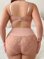 Plus size 2-piece sexy women's underwear set semi transparent lace retro fashion large underwear pink Lingerie MR3419