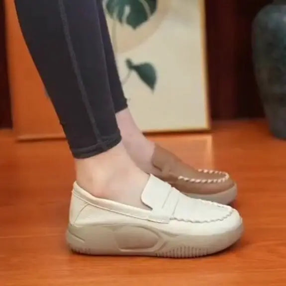 Platform Casual Slip-on Loafers for WomenSpring New Soft-soled Women's Shoes Comfortable Work Shoes Sewn Leather Shoes