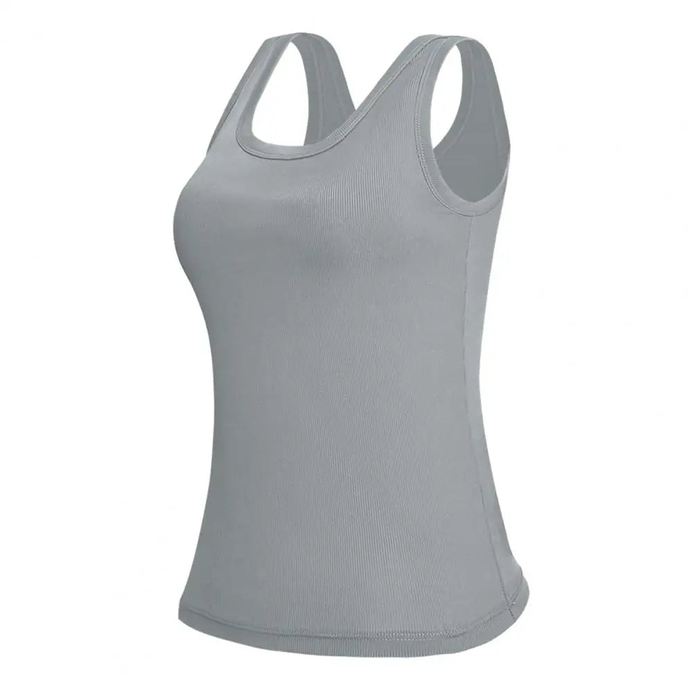 Women Yoga Vest Super Soft Stretch Fabric Built-in Bra Camisole Square Neck Sleeveless Slim Fit Layering Tops Lady Activewear