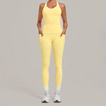 Women's Seamless Yoga Sets Sports Fitness Hip-lifting High Waist Pant Sleeveless Backless Suits Workout Running Leggings Sets