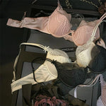 French Lace Embroidery Women Lingerie Set Sexy Hollow Thin Cup Push Up Bra High Quality Silk Satin Intimates Comfort Underwear